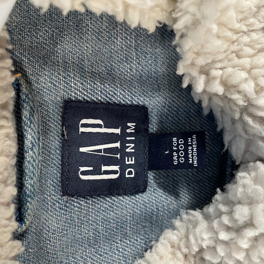 Gap Icon Denim Jacket Womens L Blue Exc Sherpa Collar Medium Wash 366191-00 - Picture 4 of 8